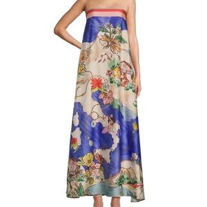 Antonio Melani Lucia Ocean Print Satin Strapless Maxi Dress